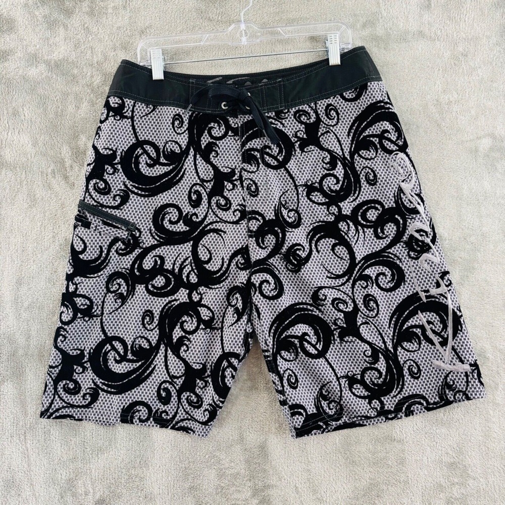 Kirra Velvet Flocked Board Shorts‎ Mens 32 Gray Black Trunks Drawstring Unlined